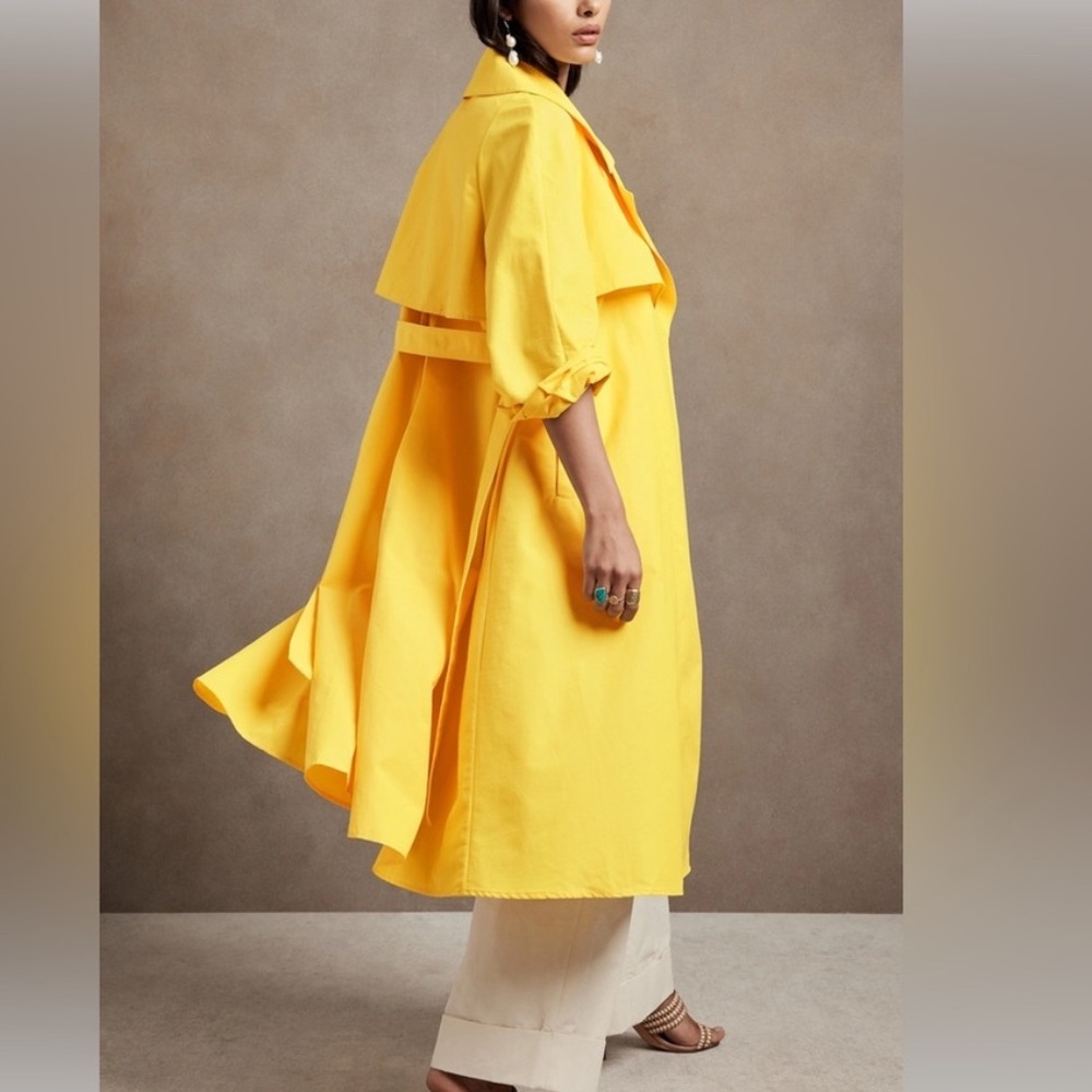 Banana Republic yellow long oversized spring raincoat belted Trench Coat small